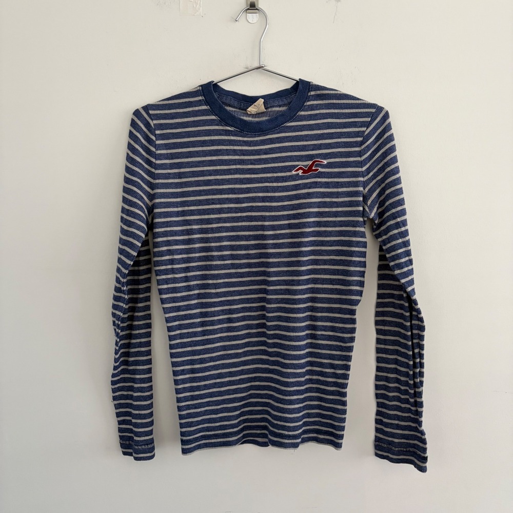 Hollister California Womens Blue Striped Long Sleeve Waffle Knit Shirt Small